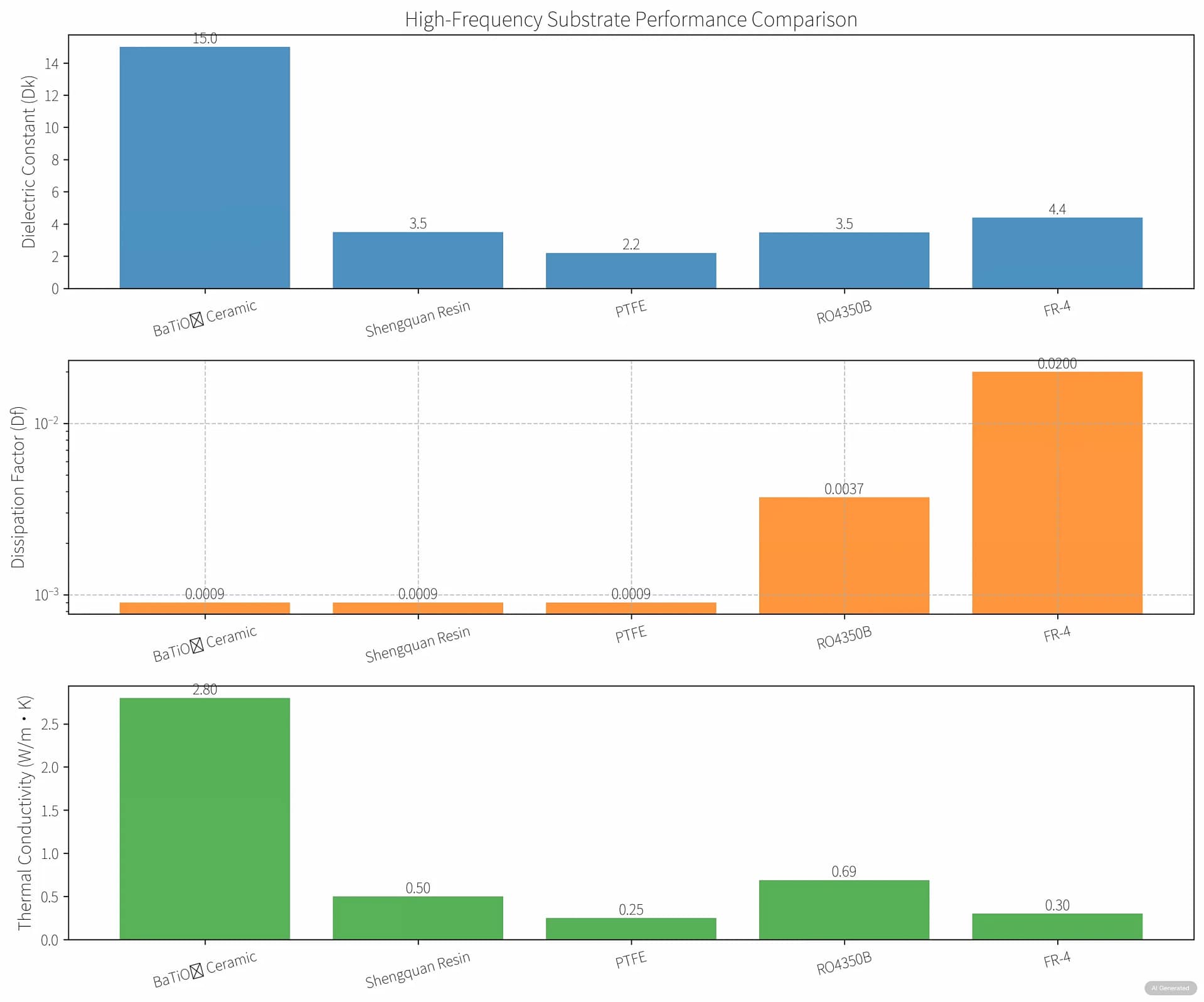 Comparison Chart of Common High-Frequency PCB Substrate Dk, Df, and TC