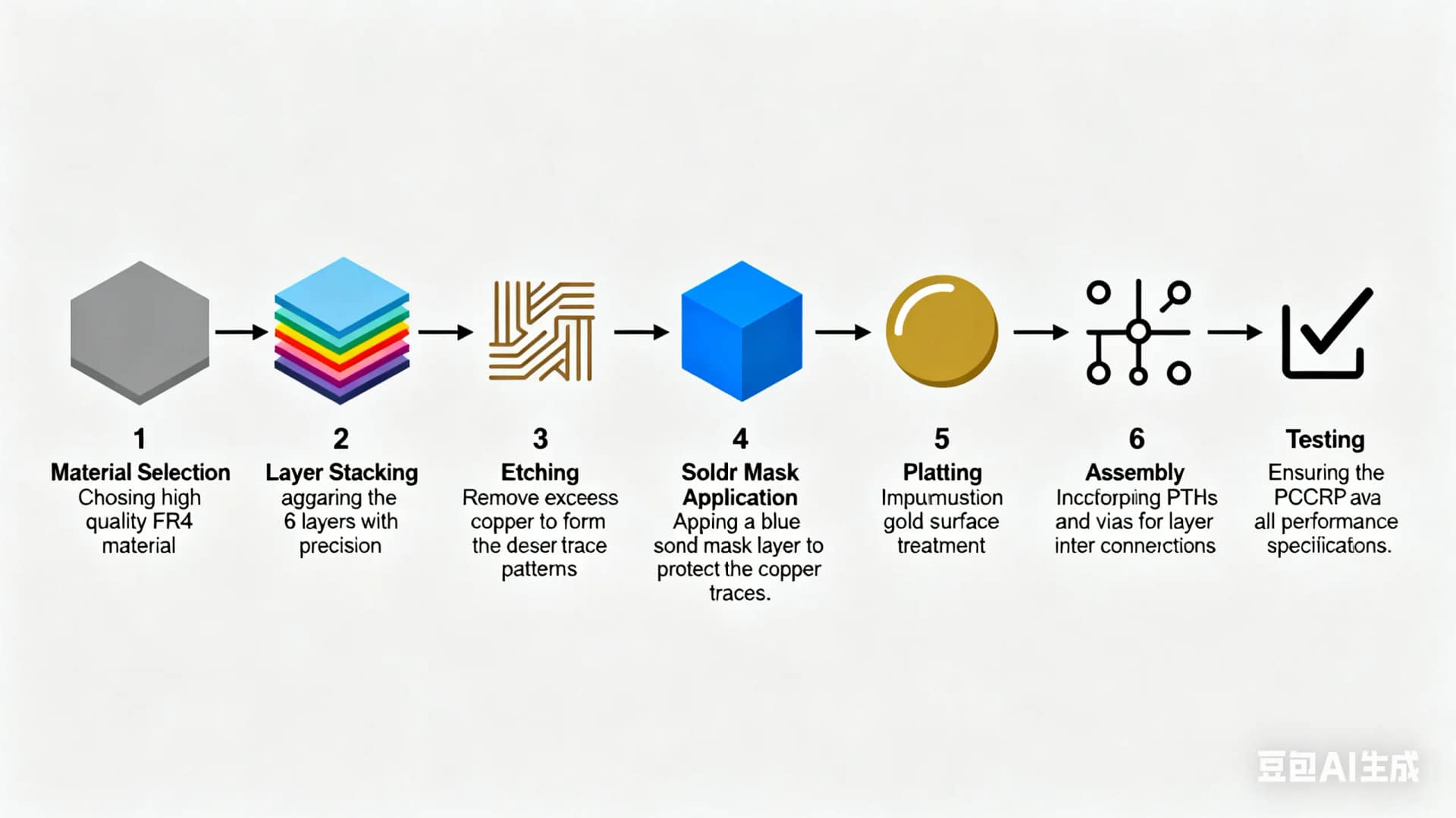 6-Layer PCB with Blue Solder Mask - Fabrication Process Flowchart